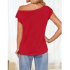 image:imageZESICA Womens Summer Off the Shoulder Short Sleeve Knit TopsRed