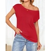 image:imageZESICA Womens Summer Off the Shoulder Short Sleeve Knit TopsRed
