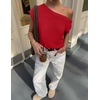 image:imageZESICA Womens Summer Off the Shoulder Short Sleeve Knit TopsRed