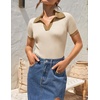 image:imageZESICA Womens Summer Short Sleeve T Shirts Work Office TopsBeige