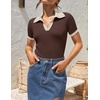 image:imageZESICA Womens Summer Short Sleeve T Shirts Work Office TopsCoffee