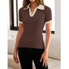 image:imageZESICA Womens Summer Short Sleeve T Shirts Work Office TopsCoffee