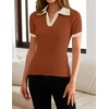 image:imageZESICA Womens Summer Short Sleeve T Shirts Work Office TopsRust