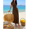 image:imageZESICA Womens Summer Short Sleeve Twist Front Maxi DressesBrown