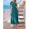 image:imageZESICA Womens Summer Short Sleeve Twist Front Maxi DressesTeal