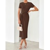 image:imageZESICA Womens Summer Short Sleeve Wrap Cocktail Midi DressCoffee