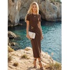 image:imageZESICA Womens Summer Short Sleeve Wrap Cocktail Midi DressCoffee