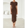 image:imageZESICA Womens Summer Short Sleeve Wrap Cocktail Midi DressCoffee