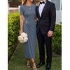 image:imageZESICA Womens Summer Short Sleeve Wrap Cocktail Midi DressDusty Blue