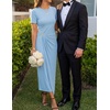 image:imageZESICA Womens Summer Short Sleeve Wrap Cocktail Midi DressLight Blue