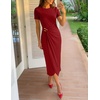 image:imageZESICA Womens Summer Short Sleeve Wrap Cocktail Midi DressRed