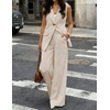 image:imageZESICA Womens Summer Sleeveless 2 Piece Blazer Suit SetsApricot