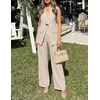 image:imageZESICA Womens Summer Sleeveless 2 Piece Blazer Suit SetsApricot