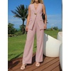 image:imageZESICA Womens Summer Sleeveless 2 Piece Blazer Suit SetsPink