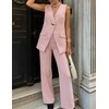 image:imageZESICA Womens Summer Sleeveless 2 Piece Blazer Suit SetsPink