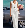 image:imageZESICA Womens Summer Sleeveless 2 Piece Blazer Suit SetsWhite