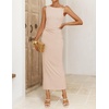 image:imageZESICA Womens Summer Sleeveless Bodycon Ruched Maxi DressApricot