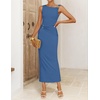 image:imageZESICA Womens Summer Sleeveless Bodycon Ruched Maxi DressDustyblue