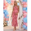 image:imageZESICA Womens Summer Sleeveless Floral Bodycon Wedding Guest DressesPink