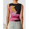 image:imageZESICA Womens Summer Sleeveless Floral Mesh Y2K Going Out Tank TopsBlack