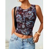 image:imageZESICA Womens Summer Sleeveless Floral Mesh Y2K Going Out Tank TopsCoffee
