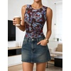 image:imageZESICA Womens Summer Sleeveless Floral Mesh Y2K Going Out Tank TopsCoffee