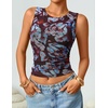 image:imageZESICA Womens Summer Sleeveless Floral Mesh Y2K Going Out Tank TopsCoffee
