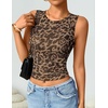 image:imageZESICA Womens Summer Sleeveless Floral Mesh Y2K Going Out Tank TopsLeopard
