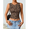 image:imageZESICA Womens Summer Sleeveless Floral Mesh Y2K Going Out Tank TopsLeopard