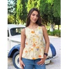 image:imageZESICA Womens Summer Sleeveless Gingham Tank Tops 2026 Crewneck Tie Front Top Loose Ruffle Peplum Babydoll BlousesApricot