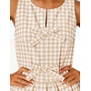image:imageZESICA Womens Summer Sleeveless Gingham Tank Tops 2026 Crewneck Tie Front Top Loose Ruffle Peplum Babydoll BlousesBeige