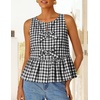 image:imageZESICA Womens Summer Sleeveless Gingham Tank Tops 2026 Crewneck Tie Front Top Loose Ruffle Peplum Babydoll BlousesBlack