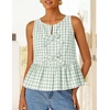 image:imageZESICA Womens Summer Sleeveless Gingham Tank Tops 2026 Crewneck Tie Front Top Loose Ruffle Peplum Babydoll BlousesGreen