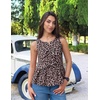 image:imageZESICA Womens Summer Sleeveless Gingham Tank Tops 2026 Crewneck Tie Front Top Loose Ruffle Peplum Babydoll BlousesLeopard
