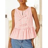 image:imageZESICA Womens Summer Sleeveless Gingham Tank Tops 2026 Crewneck Tie Front Top Loose Ruffle Peplum Babydoll BlousesPink