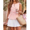 image:imageZESICA Womens Summer Sleeveless Gingham Tank Tops 2026 Crewneck Tie Front Top Loose Ruffle Peplum Babydoll BlousesPink