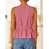 image:imageZESICA Womens Summer Sleeveless Gingham Tank Tops 2026 Crewneck Tie Front Top Loose Ruffle Peplum Babydoll BlousesRed