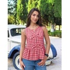 image:imageZESICA Womens Summer Sleeveless Gingham Tank Tops 2026 Crewneck Tie Front Top Loose Ruffle Peplum Babydoll BlousesRed