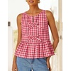 image:imageZESICA Womens Summer Sleeveless Gingham Tank Tops 2026 Crewneck Tie Front Top Loose Ruffle Peplum Babydoll BlousesRed