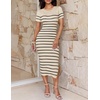 image:imageZESICA Womens Summer Striped Short Sleeve Bodycon Sweater DressApricot