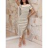 image:imageZESICA Womens Summer Striped Short Sleeve Bodycon Sweater DressApricot