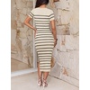 image:imageZESICA Womens Summer Striped Short Sleeve Bodycon Sweater DressApricot