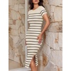 image:imageZESICA Womens Summer Striped Short Sleeve Bodycon Sweater DressApricot