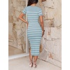 image:imageZESICA Womens Summer Striped Short Sleeve Bodycon Sweater DressLight Blue