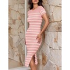 image:imageZESICA Womens Summer Striped Short Sleeve Bodycon Sweater DressPink