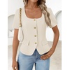 image:imageZESICA Womens Summer Vest Top Short Sleeve Blouse Suit Blazer Work OutfitsApricot