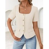 image:imageZESICA Womens Summer Vest Top Short Sleeve Blouse Suit Blazer Work OutfitsApricot
