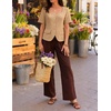 image:imageZESICA Womens Summer Vest Top Short Sleeve Blouse Suit Blazer Work OutfitsKhaki