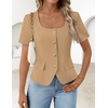 image:imageZESICA Womens Summer Vest Top Short Sleeve Blouse Suit Blazer Work OutfitsKhaki