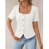 image:imageZESICA Womens Summer Vest Top Short Sleeve Blouse Suit Blazer Work OutfitsWhite